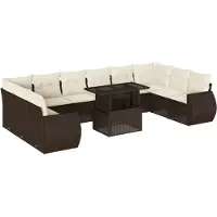 vidaXL 11-delige Loungeset met kussens poly rattan bruin