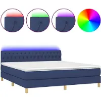 vidaXL Boxspring met matras en LED stof blauw 160x200 cm