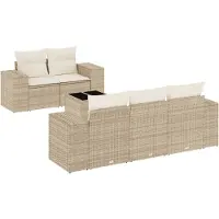 vidaXL 6-delige Loungeset met kussens poly rattan beige