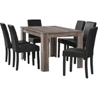 En.casa [] Eettafel van massief eikenhout, antiek design, met 6 zwarte stoelen bekleed met kunstleer. Afmetingen: 140x90 cm. Eetset voor de eetkamer
