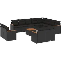 vidaXL 13-delige tuinmeubelset met kussens, zwart, polyrotan