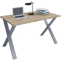 VCM Lona Bureau 140x50 cm X-frame Sonoma eiken decor/zilverkleurig.