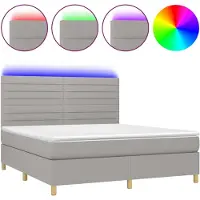 vidaXL Boxspring met matras en LED stof lichtgrijs 180x200 cm
