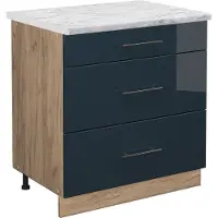 Vicco Fame-Line Keukenkasten – 80 cm met 3 laden, WB Marmer Donkerblauw hoogglans