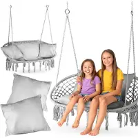 Outtec Hangstoel XXL met 3 Kussens - tot 200kg - voor 2 Personen - Hangmand, Schommel voor Tuin, Terras, Balkon, Veranda - Boho Stijl