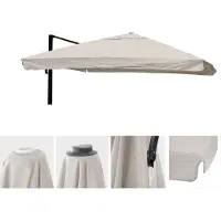 Mendler Vervanghoes voor luxe terrasparasol HWC-A96 met klep, zonneschermhoes, 3x4 meter (diameter 5 meter), polyester, crème-grijs
