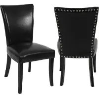 Mendler Set van 2 Chesterfield eetkamerstoelen, keukenstoel, klinknagels MVG-gecertificeerd ~ kunstleer, zwart, donkere poten