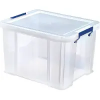 Fellowes opbergdoos 36 liter, transparant met blauwe handvaten, per stuk verpakt in karton