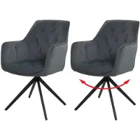 Mendler Set van 2 eetkamerstoelen HWC-L80, keukenstoel, gestoffeerde stoel, stoel met armleuningen, draaibaar, metaal, stof/textiel, antraciet