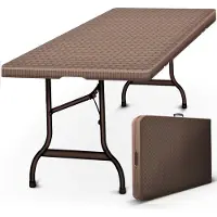 Tillvex Tuintafel, inklapbaar, rotan-look, 180 x 75 cm, buffettafel met draaggreep, klaptafel voor tuin, terras en balkon, campingtafel voor 6 personen