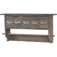 Mendler Kapstok -C49, wandkapstok wandplank, vintage met 5 laden 32x65x13cm ~ bruin