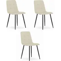 Leobert Set van 3 Eetkamerstoelen KARA Beige – Velvet Bekleding, Ergonomisch Design, Zwarte Metalen Poten, Comfortabele Zitting, Max. 120 kg