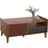 Mendler Salontafel -M48, salontafel sofatafel, mango massief hout 52x114x59cm ~ walnoot look, donkergrijze lade