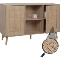 MCW Sideboard -M42, kast, commode, highboard, opbergvakken, Kubu-rotan, hout, melamine, eikenlook