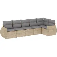 vidaXL 6-delige Loungeset met kussens poly rattan beige