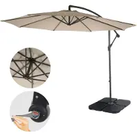 Mendler Zweefparasol Acerra, parasol zonwering, Ø 3 m kantelbaar, polyester/staal 11 kg ~ zandbeige met standaard