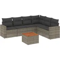 vidaXL 7-delige tuinmeubelset met kussens, grijs, polyrotan