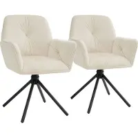 TecTake Draaifauteuil Lenia - Set van 2 Draaifauteuils met Armleuning - Draaibare Eetkamerstoel - Draaibare Fauteuils - Gestoffeerd - Fluweellook Crème/Zwart