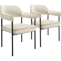 TecTake Eetkamerstoel met armleuning - Fluweelzachte stof - Gestoffeerd met stalen poten - set - div kleuren - Set van 2 stoelen - Offwhite met zwarte poten