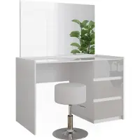Vicco Marla Kaptafel – 120 cm met spiegel en kruk Wit Hoogglans
