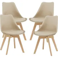 En.casa Eetkamerstoel 'Fläten', set van 4, gestoffeerde stoel, kunstleer, beige