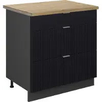 Vicco Fame-Line Keukenonderkast – 80 cm met 3 laden, WB Eik Zwart gestreept