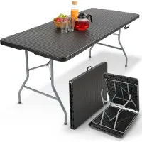 Arebos Klaptafel - Inklapbare tafel - Campingtafel - Vouwtafel - Weerbestendig - Zwart - 182 × 74 × 74 cm - 6 personen