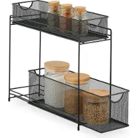 Relaxdays Keukenrek, uitschuifbaar voor onder de kast, met 2 lades, metaal, HBD: 40 x 15 x 46 cm, zwart
