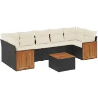 vidaXL 8-delige tuinmeubelset met kussens, zwart, polyrotan