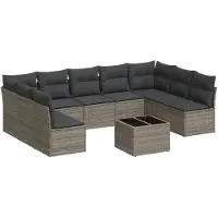 vidaXL 10-delige loungeset voor de tuin met kussens, grijs, polyrotan