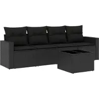 vidaXL 5-delige Loungeset met kussens poly rattan zwart