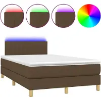 vidaXL Boxspringbed met matras en LED-verlichting, donkerbruin, 120x190 cm, stof