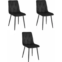Leobert Set van 3 Eetkamerstoelen LIBRA Zwart – Zwarte Metalen Poten, Modern Velvet Bekleding, Ergonomisch Design, Max. 120 kg