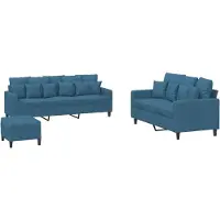 vidaXL 3-delige Loungeset met kussens fluweel blauw