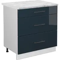 Vicco Fame-Line Keukenkasten – 80 cm met 3 laden, WB Marmer Donkerblauw hoogglans