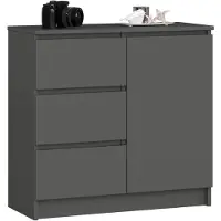 Akord Ladekast JERRY met 3 Lades en 2 Deuren / Furniture Factory / Grafietgrijs / 80 x 77 x 35 cm