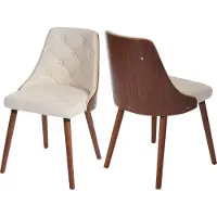 Mendler Set van 2 eetkamerstoelen -A75, bezoekersstoel keukenstoel, walnoot-look gebogen hout ~ kunstleer crème