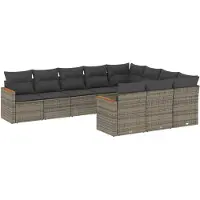 vidaXL 10-delige Loungeset met kussens poly rattan grijs