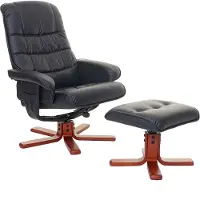 Mendler Relaxfauteuil -E30, televisiefauteuil Ligfauteuil TV-fauteuil met voetenbank, MVG-gecertificeerd ~ kunstleer zwart