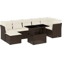 vidaXL 8-delige Loungeset met kussens poly rattan bruin