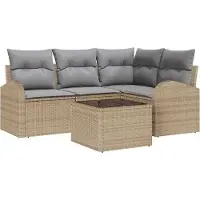 vidaXL Tuinset met 5 zitplaatsen. Beige en lichtgrijs, gemaakt van polyrotan
