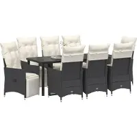 vidaXL Tuin Eettafel Set 9 st Zwart poly rattan