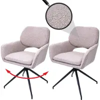 Mendler Set van 2 eetkamerstoelen -N74, keukenstoel, draaibaar met automatische terugvering, stof bouclé (540g/m²) Oeko-Tex ~ beige