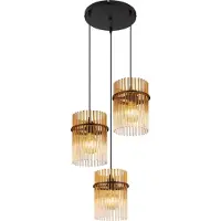 Globo Zwarte hanglamp Gorley met amberglas rond Ø 47cm