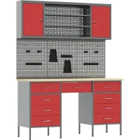 vidaXL Werk Cabinet 7 st Rood en Grijs Engineered hout en staal