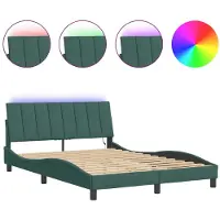 DKD Home Decor Bedframe met LED zonder matras "Hanko" fluweel donkergroen 140x190 cm