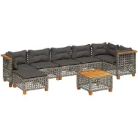 vidaXL 8-delige Loungeset met kussens poly rattan grijs
