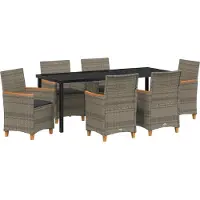 vidaXL Tuin Eettafel Set 7 st Grijs poly rattan