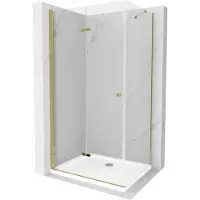 Mexen Lima vouwbare douchecabine 70 x 90 , transparant, goud + Flat douchebak - 856-070-090-50-00-4010