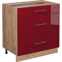 Vicco Fame-Line Keukenonderkast – 80 cm met 3 laden, zonder werkblad Bordeauxrode hoogglans